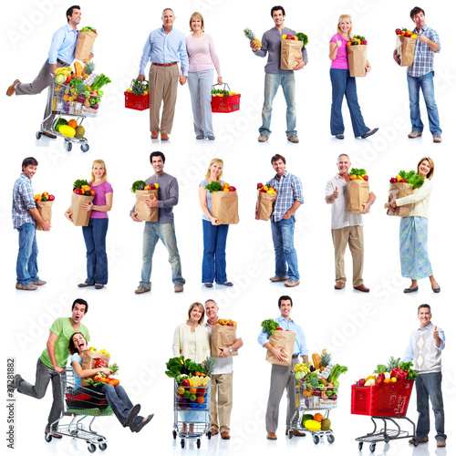 Photo: People with a grocery cart. People with a grocery cart.