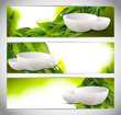 Set of banners with drinking bowl Set of banners with drinking bowl