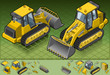 isometric yellow bulldozer two position isometric yellow bulldozer two position