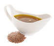 Flaxseed (Linseed) Oil and Flax Seeds on White Background