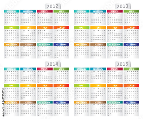 Vektor: calendar for 2012, 2013, 2014, 2015 year calendar for 2012, 2013, 2014, 2015 year