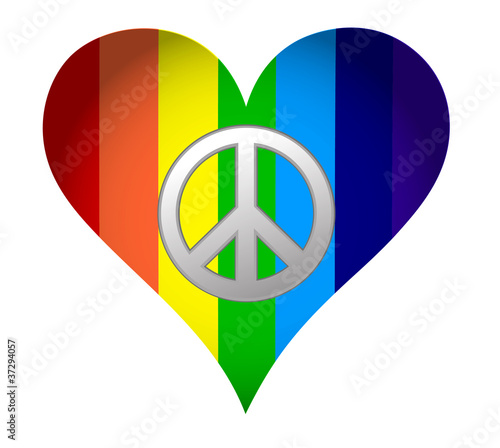 Illustration: rainbow hearth with peace sign over white rainbow hearth with peace sign over white