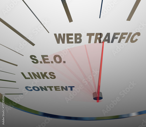Illustration: Web Traffic SEO Links Speedometer Online Growth Web Traffic SEO Links Speedometer Online Growth