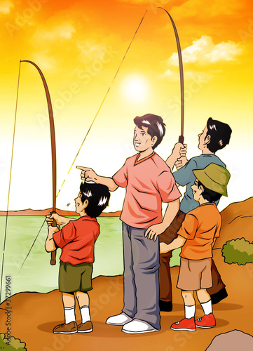 Illustration: Illustration of people fishing at the river side Illustration of people fishing at the river side