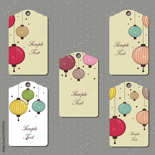 Vector: vector collection of tags with hanging lanterns vector collection of tags with hanging lanterns