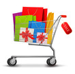 Shopping cart full of gift boxes and shopping bags, Shopping cart full of gift boxes and shopping bags,