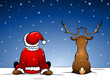 Santa und Rudolph im Schnee sitzend