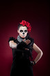 Photo: funny woman in day of the dead mask stop sign funny woman in day of the dead mask stop sign