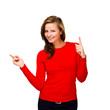 Woman pointing isolated on white background