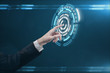 Hand pushing a button on a touch screen interface