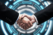 Handshake on background  a touch screen interface