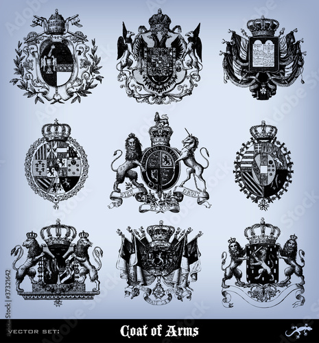 Vector: Engraving vintage coat of arms set. Engraving vintage coat of arms set.