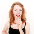 freudige Frau mit Lolli