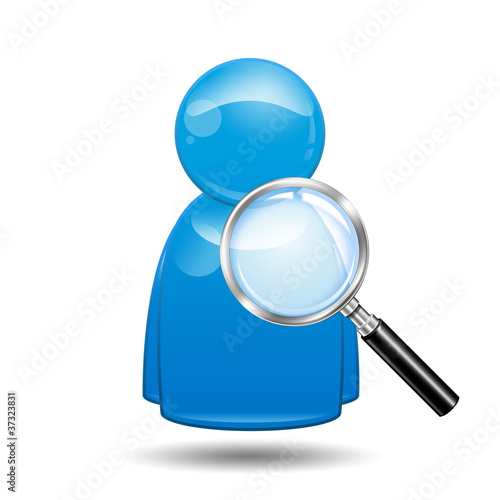 Illustration: Icono 3D usuario con simbolo lupa Icono 3D usuario con simbolo lupa