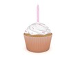 3d Rendering Cupcake mit Kerze rosa