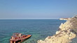 The ship rests in the sea