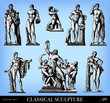 Engraving classical sculpture set. Engraving classical sculpture set.