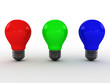 Three light bulbs with RGB colors. 3D image Three light bulbs with RGB colors. 3D image