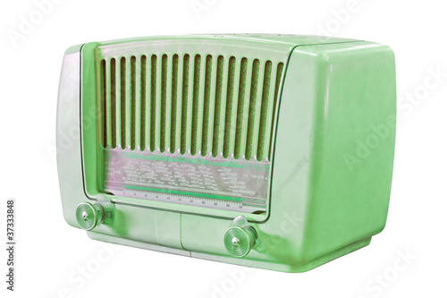 Photo: vintage green radio isolated with clipping path vintage green radio isolated with clipping path