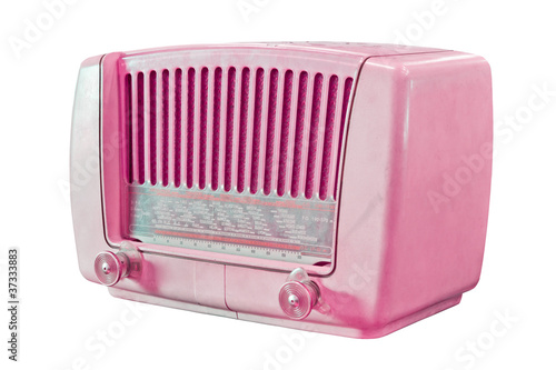 Photo: vintage pink radio isolated with clipping path vintage pink radio isolated with clipping path