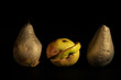 sliced apple and pears isolated on black background