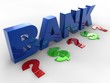 Illustration: Bank 3d dollars and question mark sign Bank 3d dollars and question mark sign