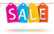 Colorful horizontal hanging sales tags with transparent shadow