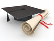 Graduation. Mortarboard and diploma. 3d