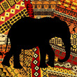 Elephant silhouette on ethnic textures background