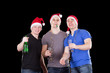 Three man wearing santa hat
