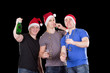 Three man wearing santa hat