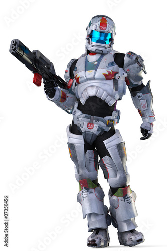 Ilustración: astronaut hero wit a gun stand up astronaut hero wit a gun stand up