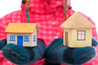 House holds woman in winter gloves