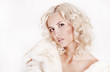 Beautiful lady in white fur coat