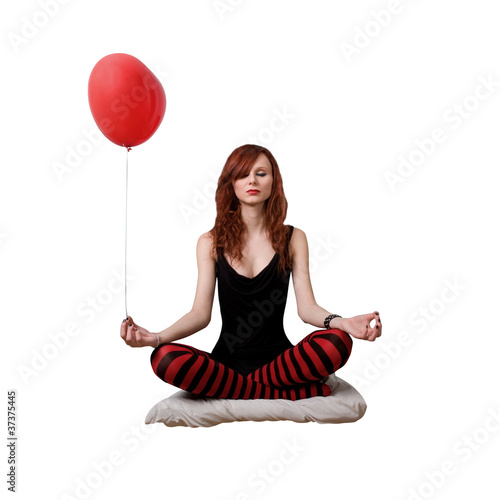 Photo: Portrait of red caucasian girl with heart balloon. Portrait of red caucasian girl with heart balloon.