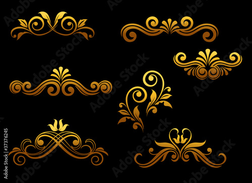 Vector: Golden vintage elements and borders Golden vintage elements and borders