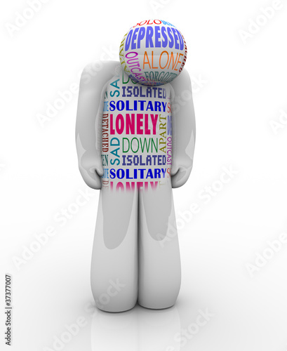 Illustration: One Lonely Person Sad Depressed in Loneliness One Lonely Person Sad Depressed in Loneliness
