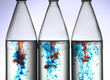 Red and blue colors in bottles.