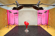 Empty photo studio with many modern lighting equipment and chair