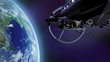 Spaceship flying above earth