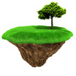 3d tree on a little piece of land island with fresh green grass