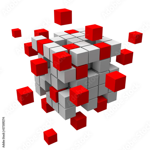 Illustration: 3D-Struktur aus roten und weissen Blocks 3D-Struktur aus roten und weissen Blocks