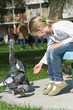 little girl feeding Pigeons in the park