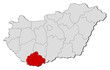 Map of Hungary, Baranyan highlighted