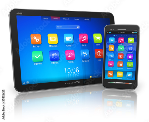 Illustration: Tablet PC and touchscreen smartphone Tablet PC and touchscreen smartphone