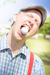Man Catches Golf Ball In Mouth