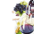 Glasses of white, red and rose wine and grapes