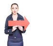Business Woman Holding Direction Arrow Sign