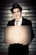 Photo: Mafia Mobster Holding Empty Card Board Banner Mafia Mobster Holding Empty Card Board Banner