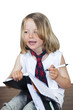 Cute child with business look, acting like dad